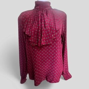 Vintage Anne Klein II Deadstock Elegant Paisley Print Red Blouse Women's Size S